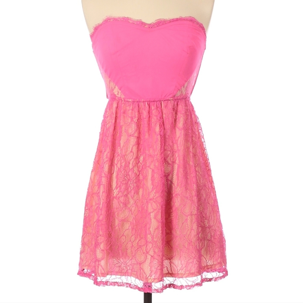 Pink Lace Strapless Dress